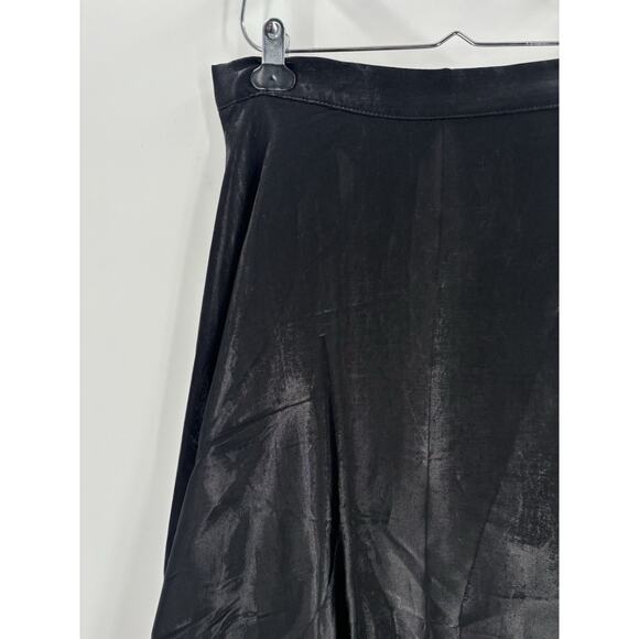Vintage JS Collections Skirt Womens 14 Black 90s Satin A Line Flounce Lined Maxi - Picture 4 of 16